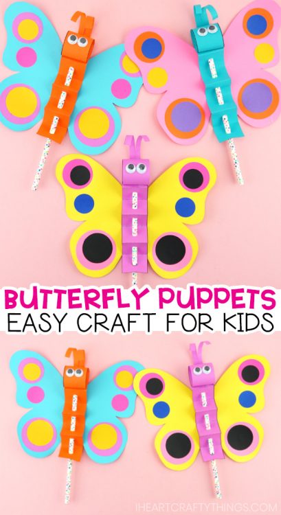 Butterfly Puppet Tutorial How To Make A Colorful Paper Butterfly Puppet Craft - I Heart Crafty Things