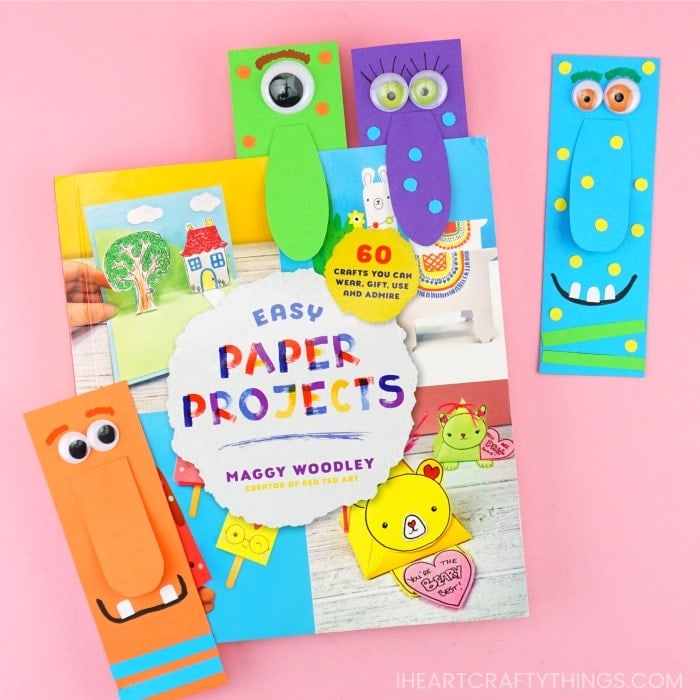 Super easy DIY monster bookmarks. Use our free template to make a colorful big-nosed monster bookmark. Fun Halloween craft for kids and paper crafts.