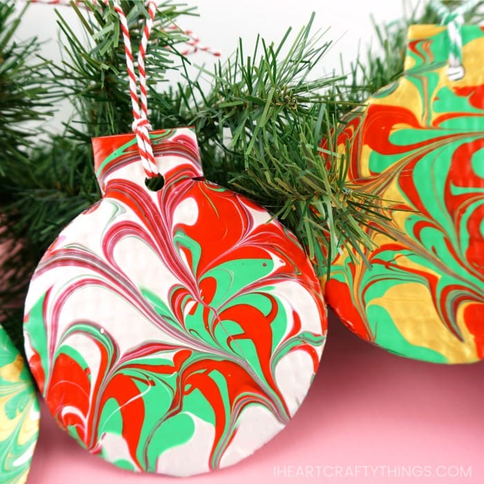 DIY Marble Paint Ornaments & Our Office Christmas Tree - Life On