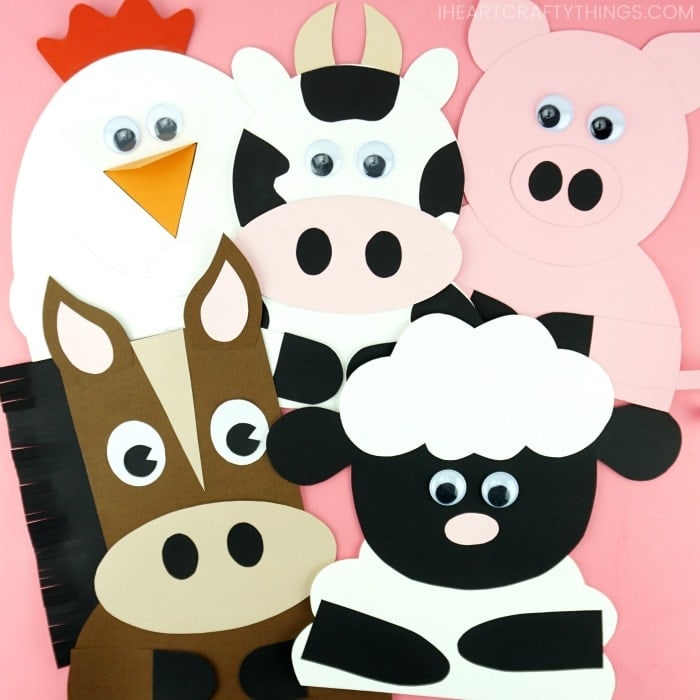 horse, sheep, cow, pig and chicken farm animal crafts