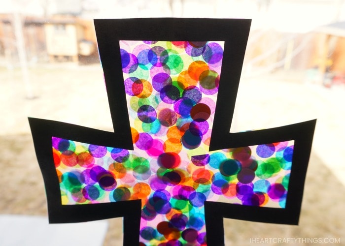 close up image of a stained glass cross craft