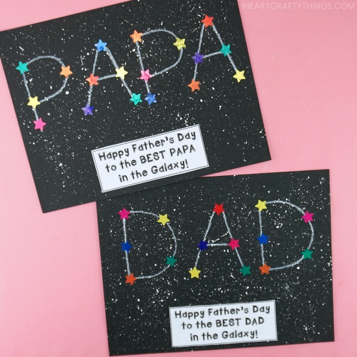 PAPA and DAD constellation craft complete and laying flat on a pink background