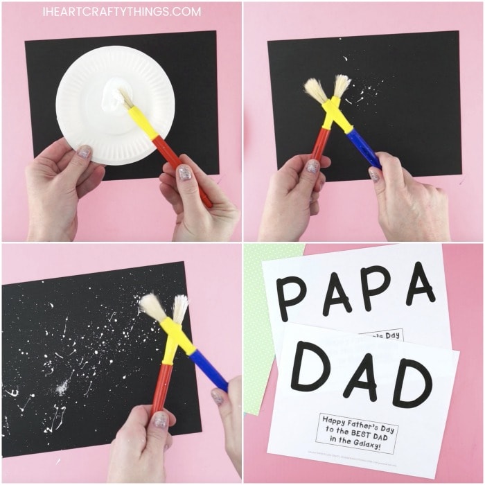 square collage image of four photos showing how to make a father's day constellation craft