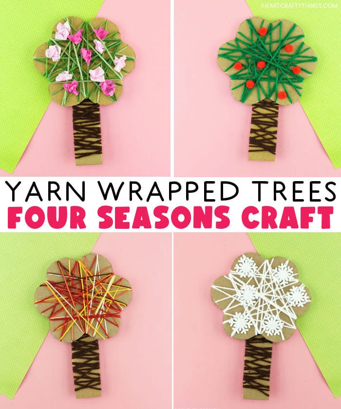 yarn wrapped trees four seasons collage 1