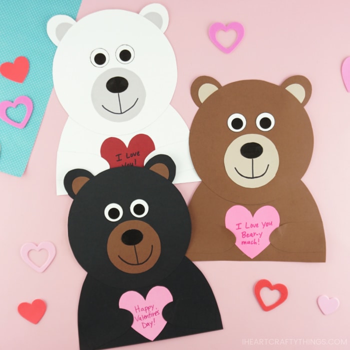 Valentine's Day Heart Cards - Valentine Bear and Polar Bear Craft