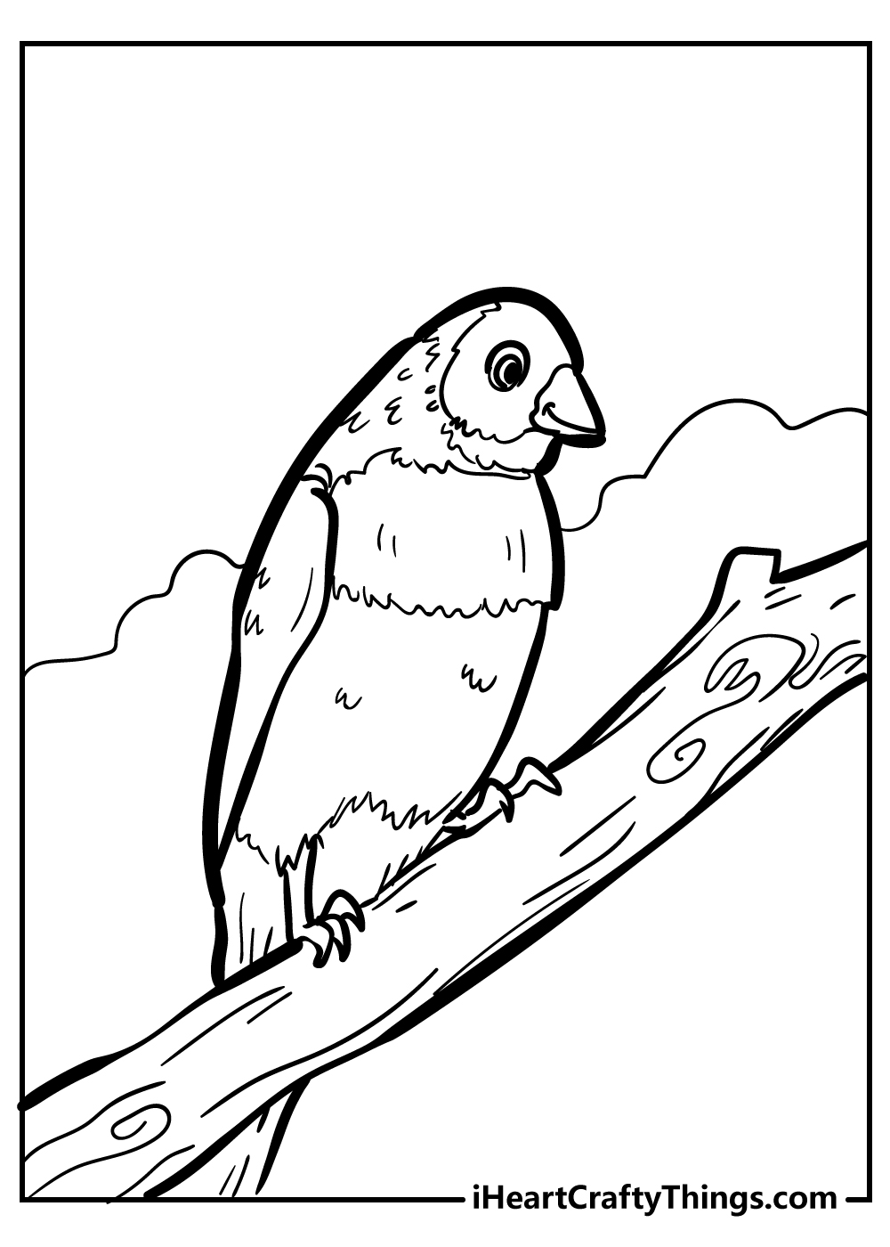 Simple coloring page for kids 4-8 age white and black, bird on a