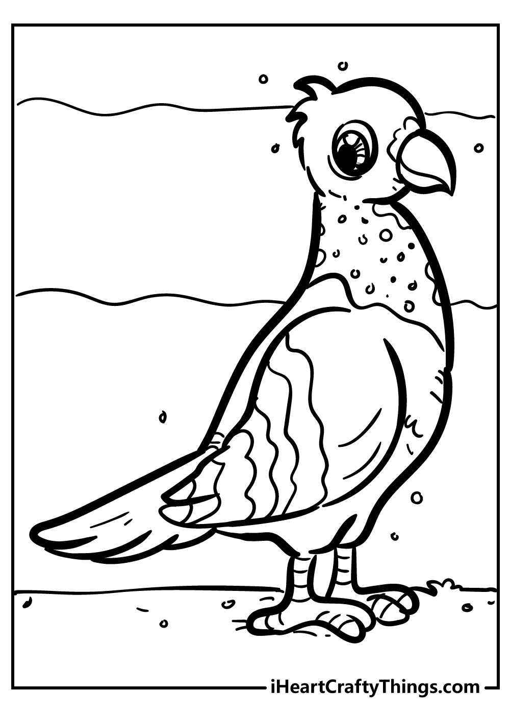 Simple coloring page for kids 4-8 age white and black, bird on a