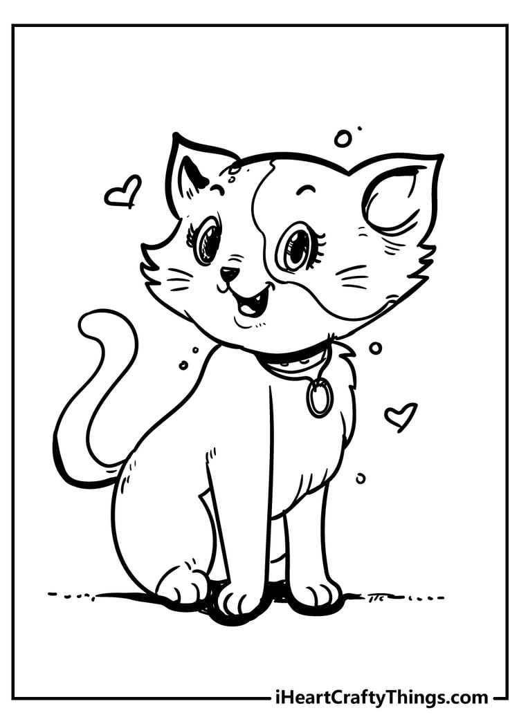 PRINTABLE Cute Kitty Cats Coloring Page Hand-drawn Coloring 