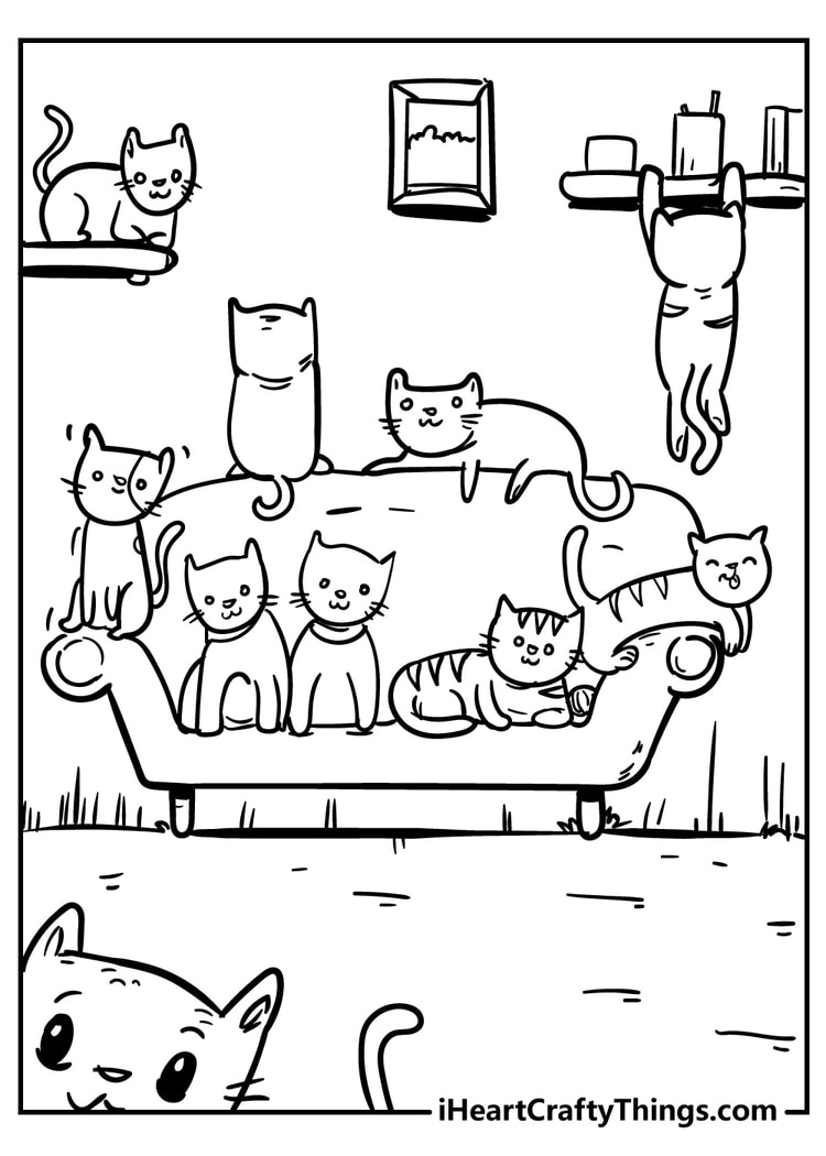 lots of cats and kittens coloring sheet