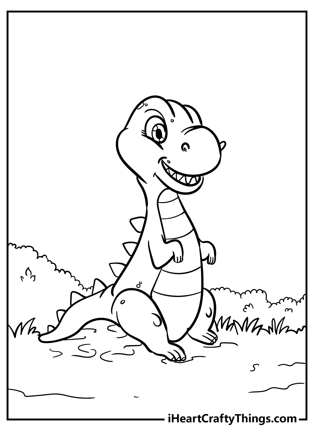 Smiling dinosaur standing coloring page for preschoolers