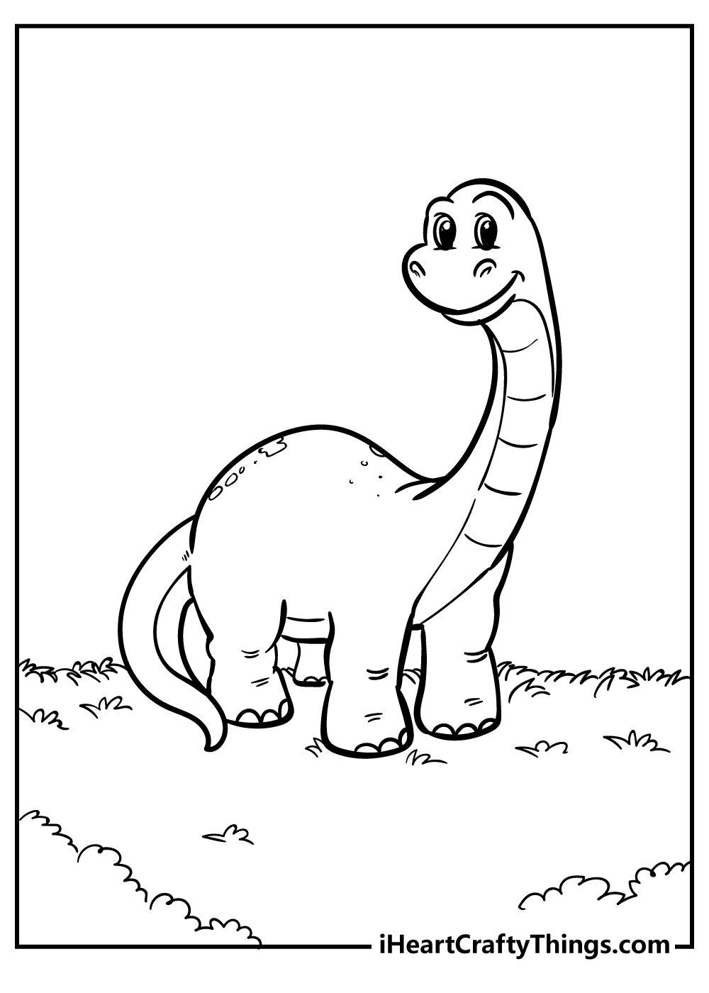 Cartoon dinosaur with long neck coloring page for toddlers free printable pdf