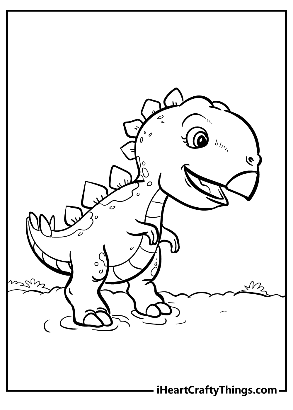 Cute cartoon dinosaur coloring sheet for toddlers