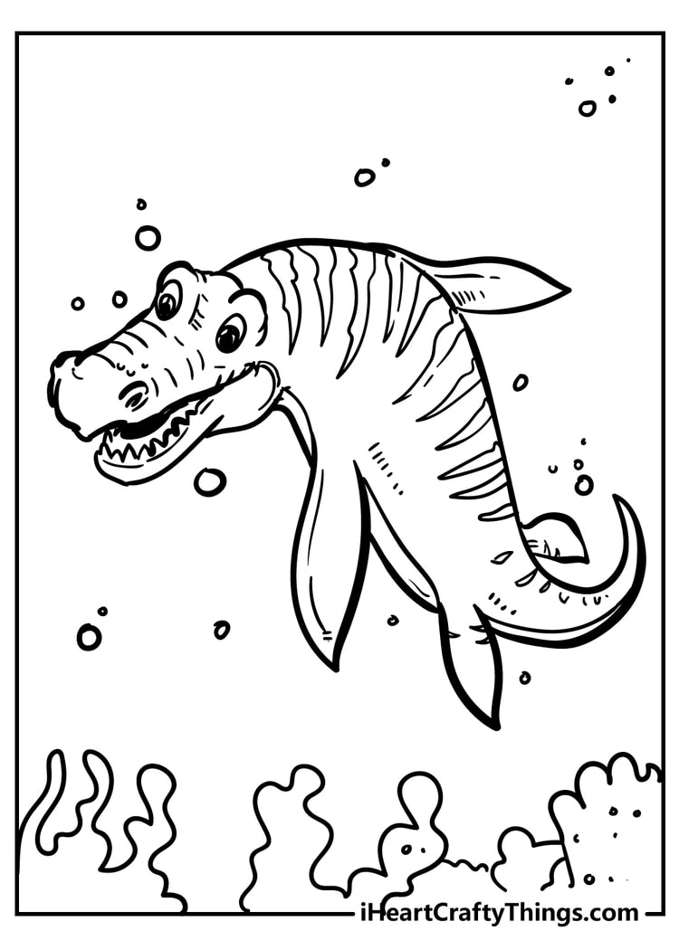 Swimming dinosaur free coloring page for kids