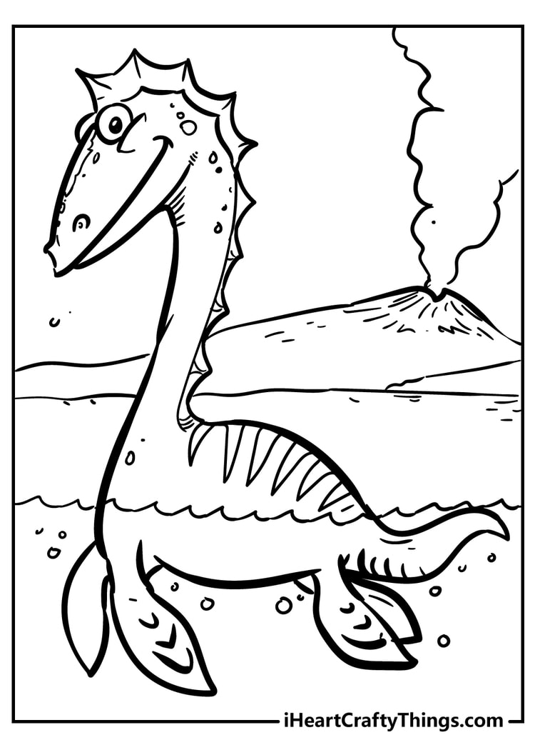 Ocean dinosaur printable coloring page for preschoolers