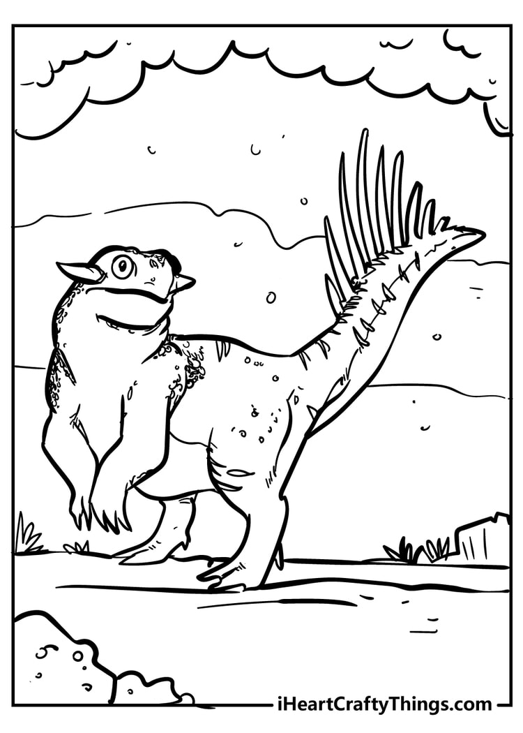 Detailed dinosaur with spiked tail coloring page for kids