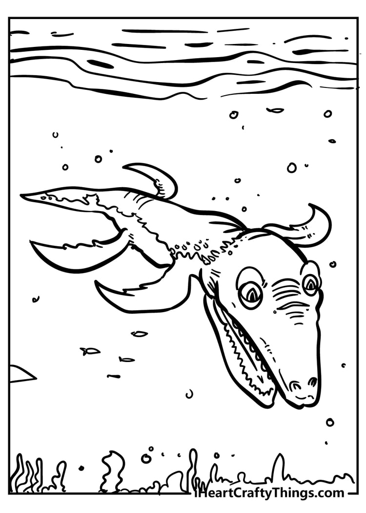 Cute mosasaurus dinosaur page free to download and color