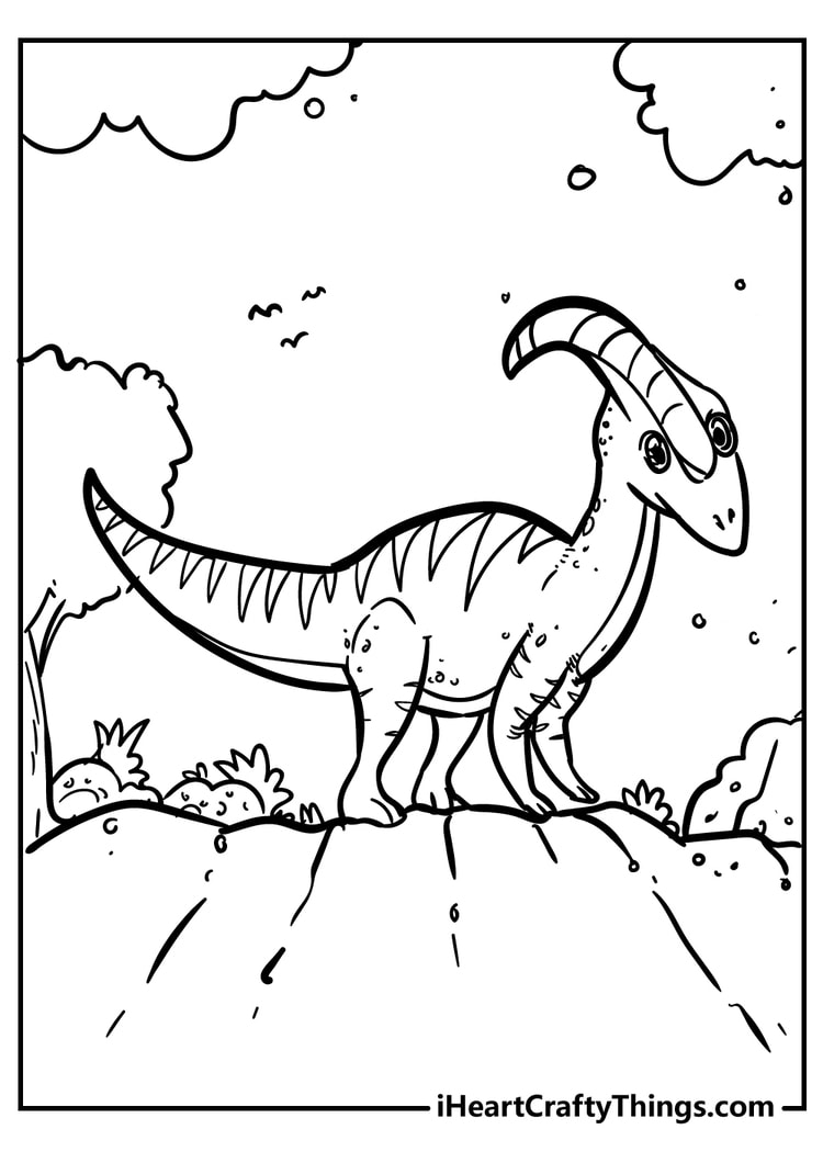 Dinosaur on a hill free coloring page to print and color