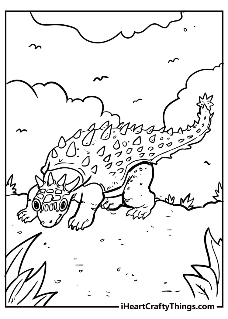 Detailed dinosaur with spikes printable coloring page for kids