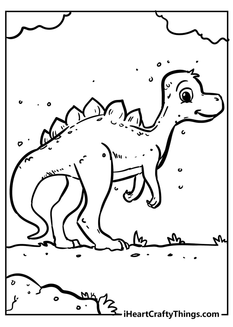 Small dinosaur walking coloring page for kids free download