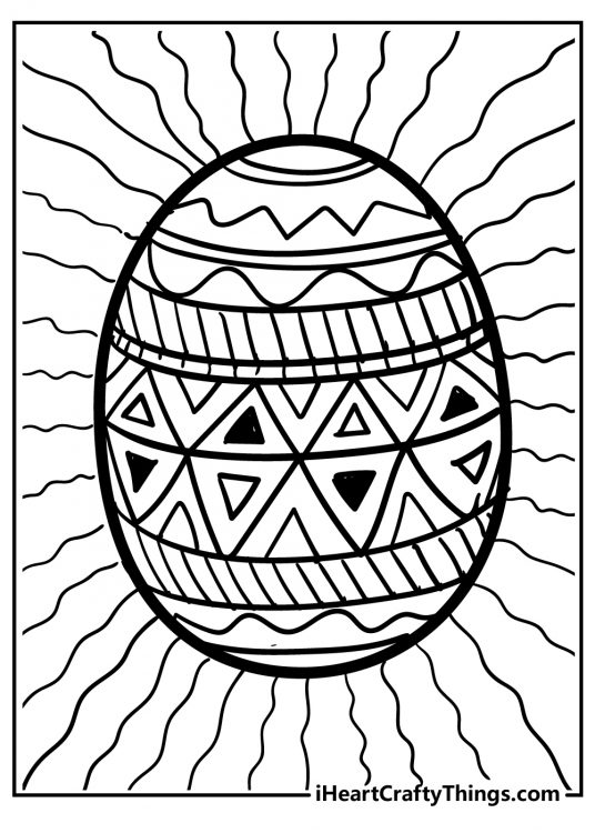 Coloring picture presenting beautiful Easter egg with triangles pattern in the middle