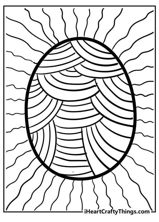 Black-and-white drawing for children of an Easter Egg decorated with wavy lines pattern