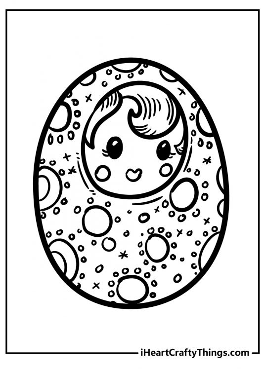 Printable sheet featuring Easter Egg with a face of a child on it and covered in polka dots