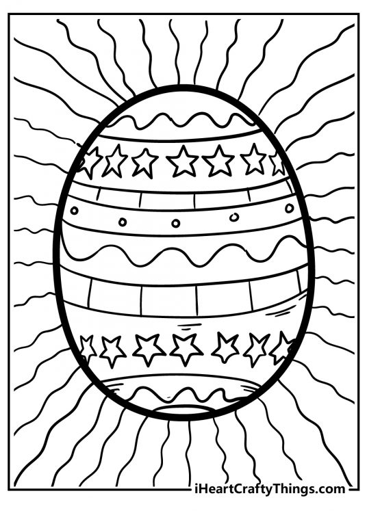 Detailed coloring picture presenting Easter Egg decorated with some lines and stars