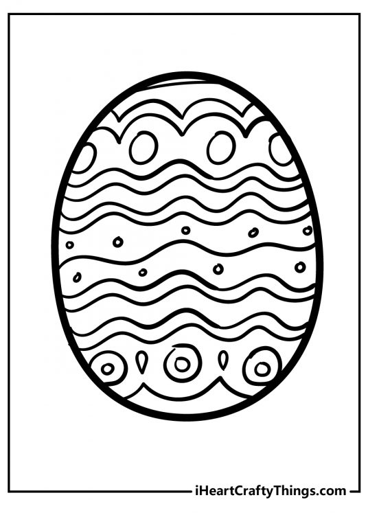 Easter Egg-themed coloring sheet presenting a drawing of an egg decorated with circles and wavy lines