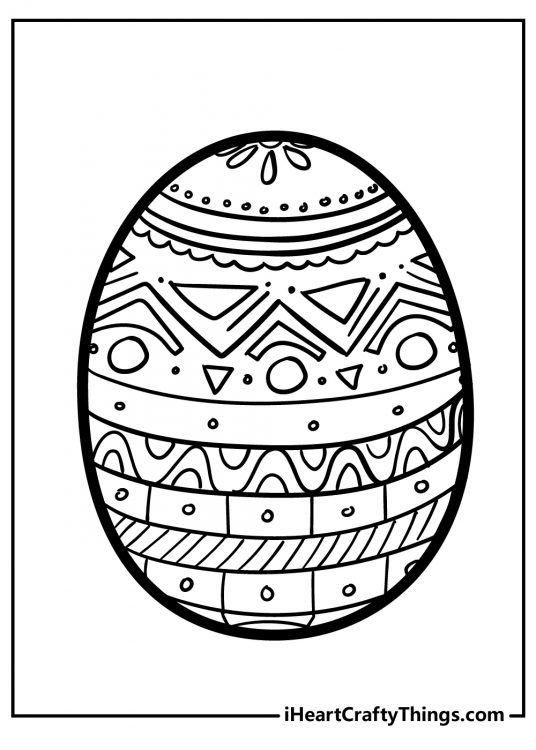 Detailed coloring drawing of an Easter Egg decorated with various geometrical shapes
