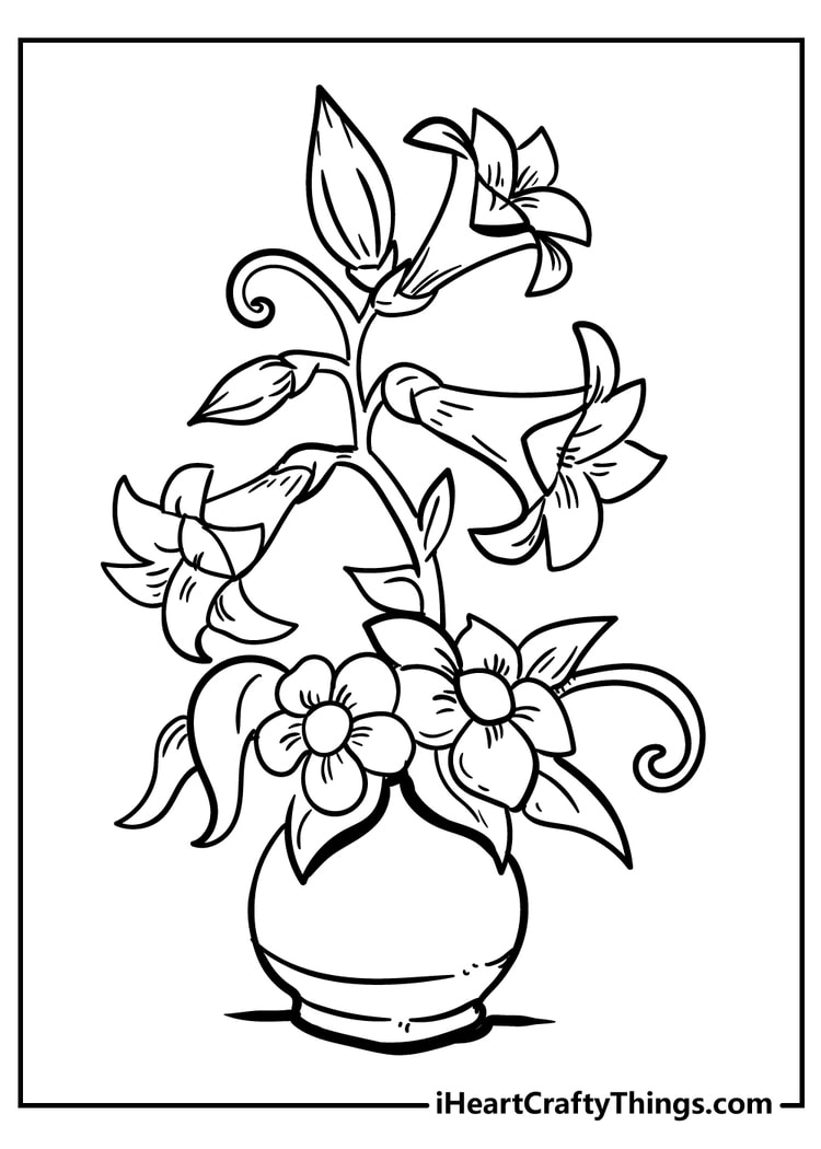 coloring pages of flowers in a vase easy