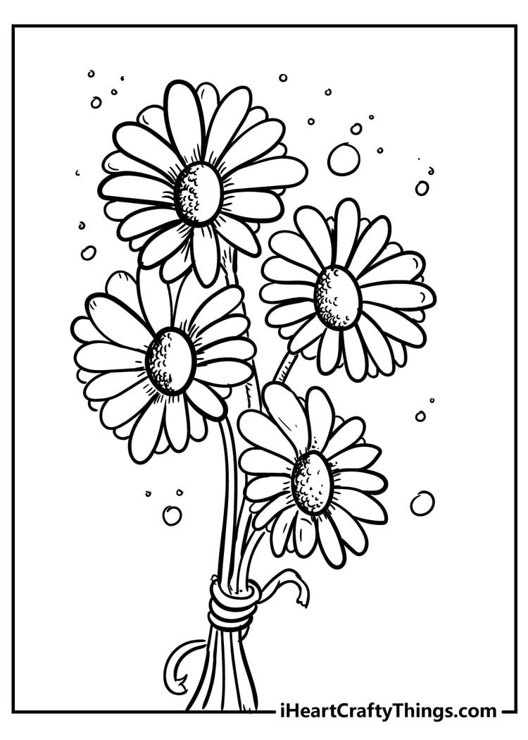 Flower bouquet coloring page with daisies