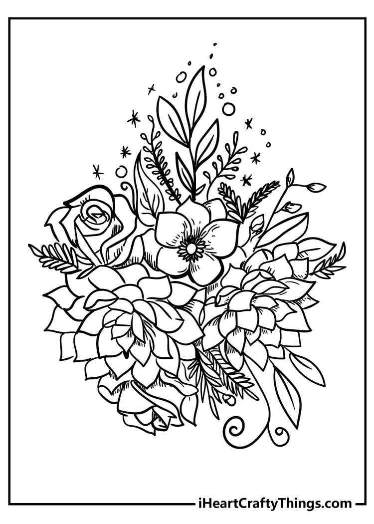 Beautiful Black, White Floral Coloring Paper