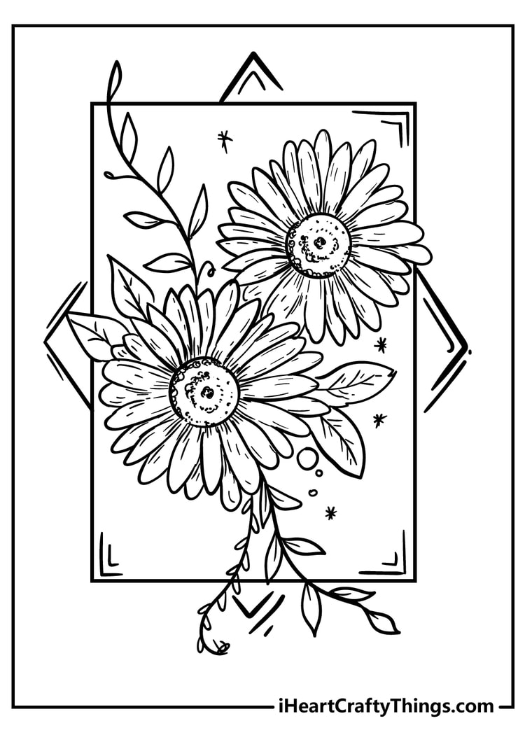 Flower coloring page with two daisies happy flowers