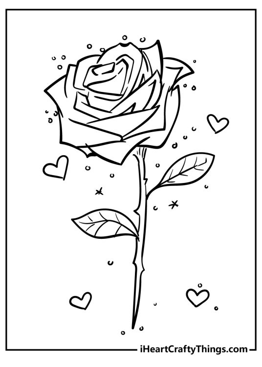 Printable heart rose coloring page for kids