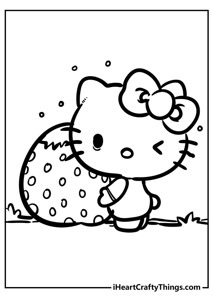 10 Enchanting Hello Kitty Coloring Pages with Strawberries: A Sweet Treat for Your Little Ones