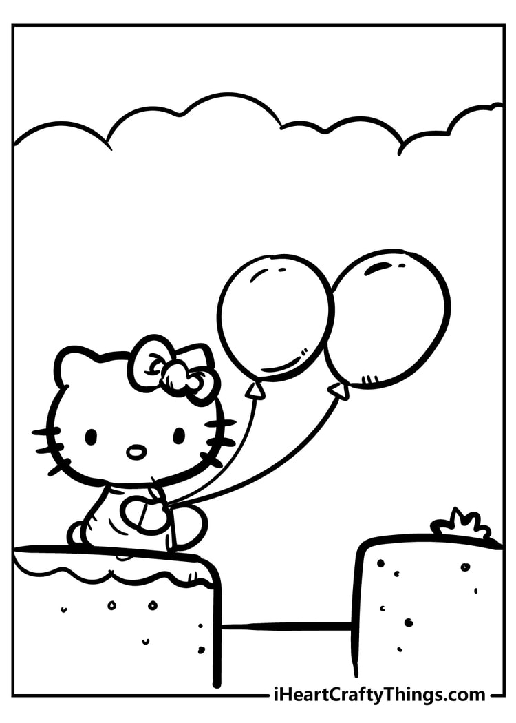 Hello Kitty with Balloons coloring page - oggsync.com