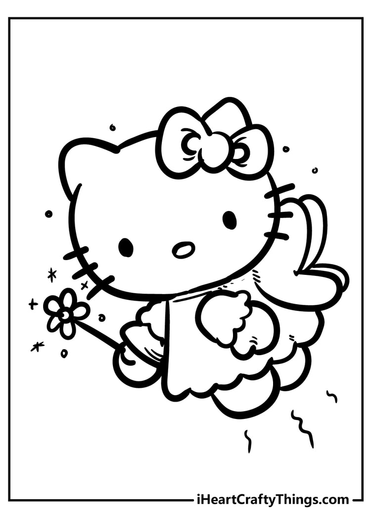 A free picture of Hello Kitty at home, coloring sheet, book