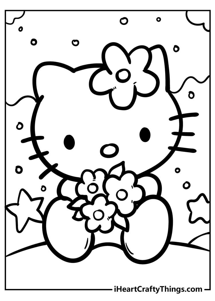 Drawings To Paint & Colour Hello Kitty - Print Design 042