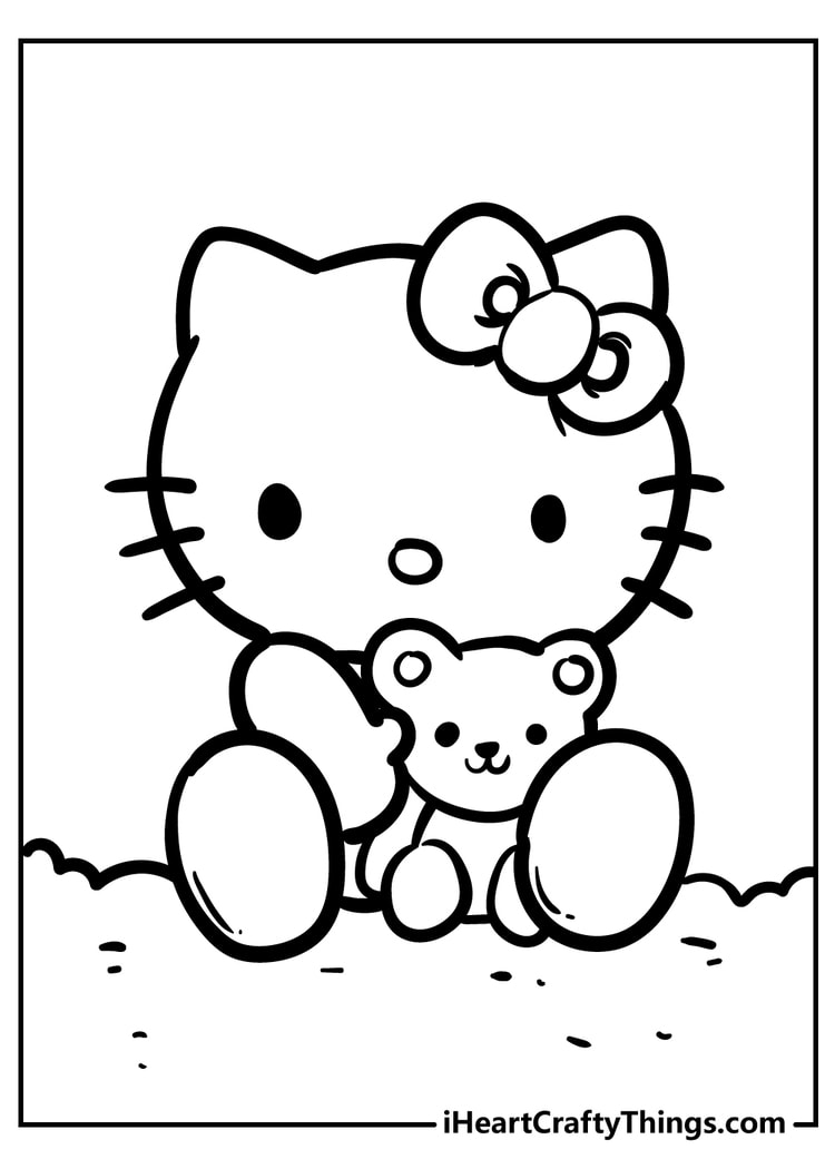 A free picture of Hello Kitty at home, coloring sheet, book