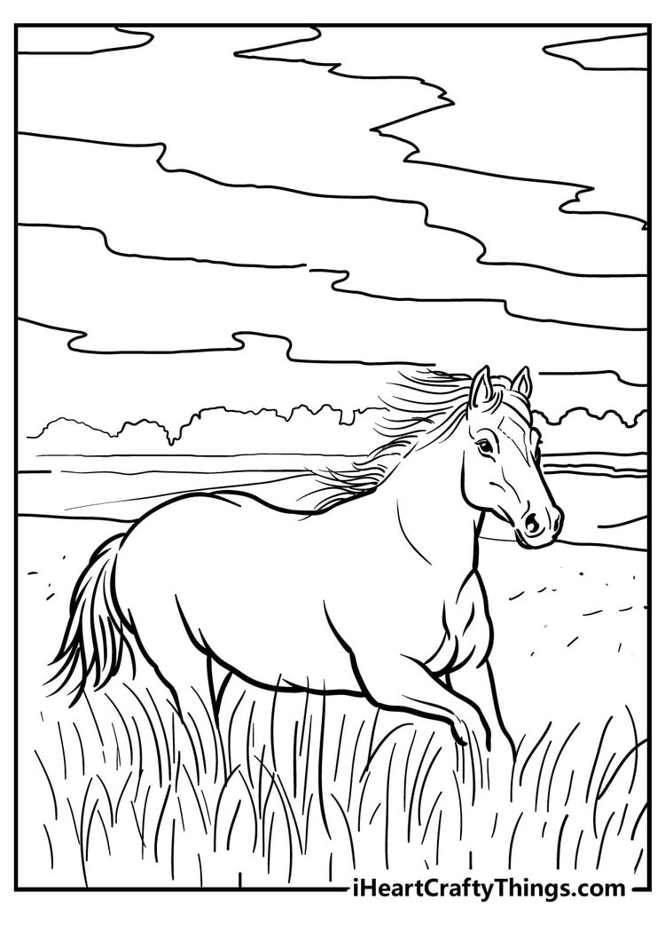 Unique Horse Easy Coloring Pages free printable