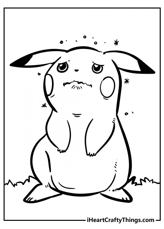 Drawing of a Pikachu with the face scrunched up like he is about to start crying