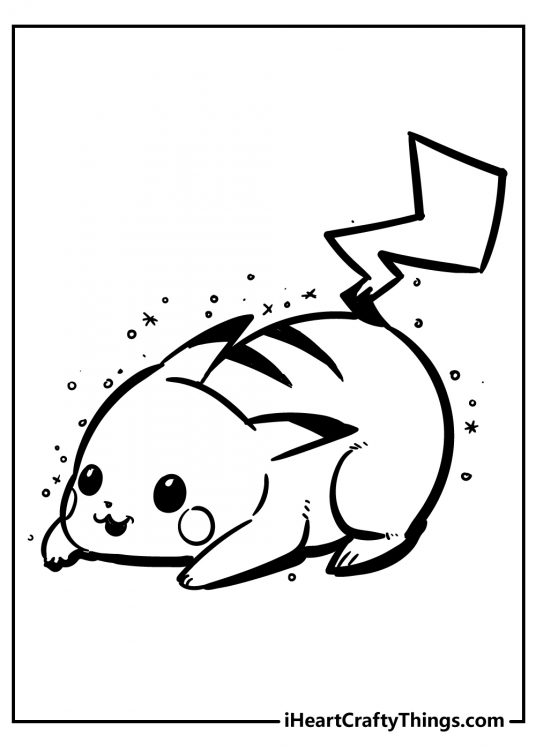 Detailed coloring drawing featuring Pikachu looking crouched to spring at someone