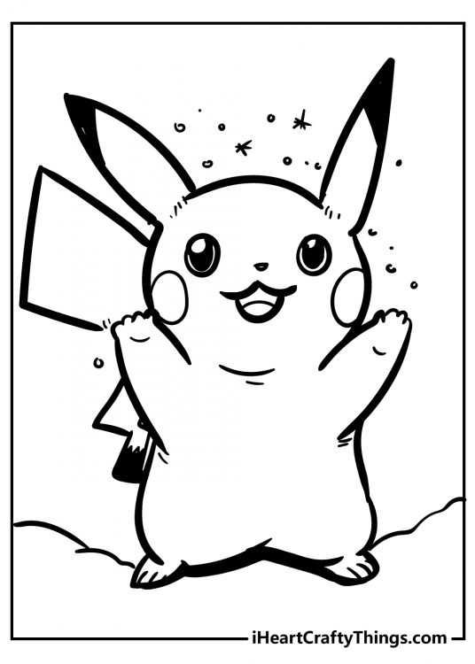 Coloring picture of a Pikachu holding his paws up looking as if he wants to be picked up
