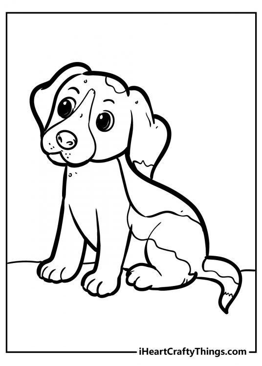 Printable picture of a puppy with big patches all down his back and some on his head