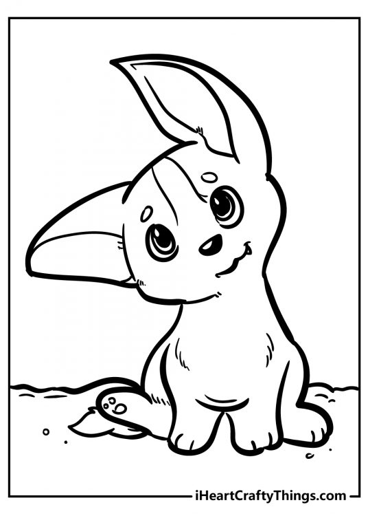 Coloring page for children featuring little puppy with big floppy ears and head turned to one side