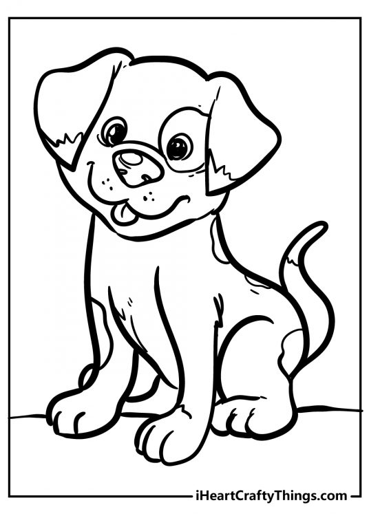Printable pdf featuring adorable puppy with curious eyes and a little patch on his heart-shaped nose