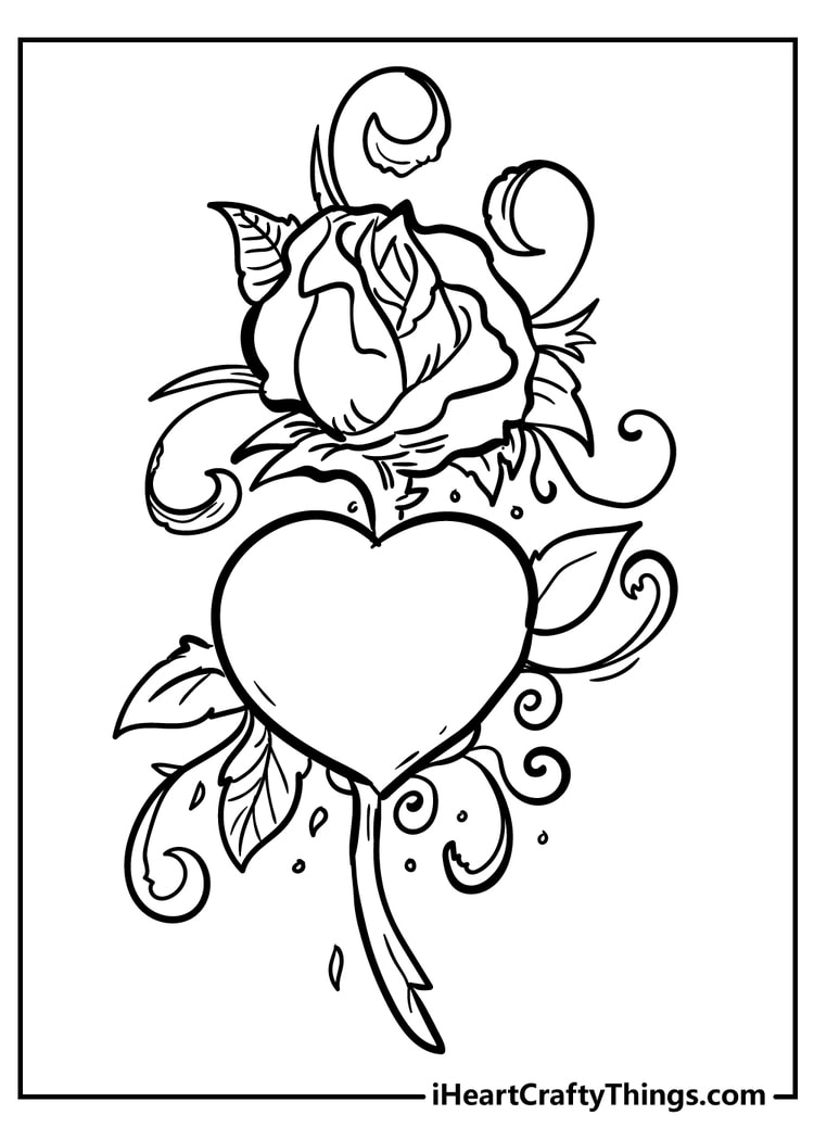 heart with flowers coloring pages