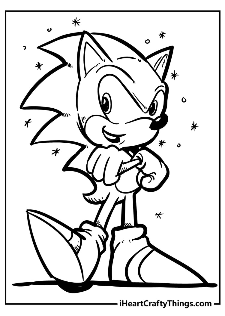 Smiling sonic adventure theme coloring page for kids to print