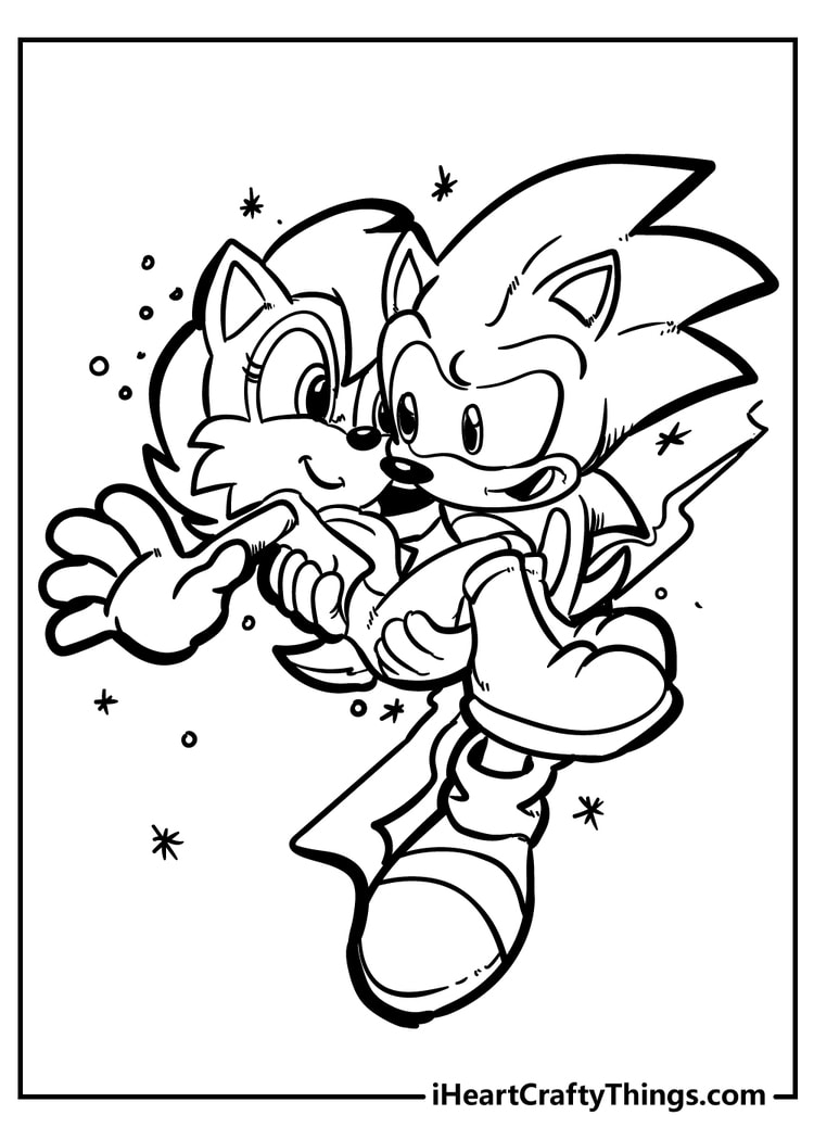 Sonic hugging sally friendship coloring page for kids and adults