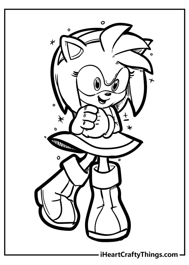 Amy rose battle ready coloring page for kids to print